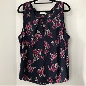 Floral Flowers Keyhole Navy Blue Top - Olive Tree